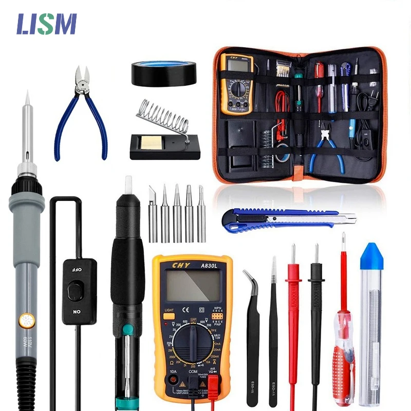 Soldering Iron Kit Adjustable Temperature 60W 220V/110V Solder Welding tools Ceramic heater Soldering tips Desoldering Pump