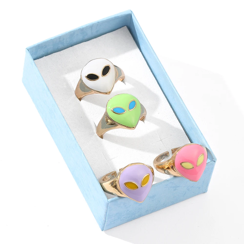 Alien Ring Sweet And Cute Metal Ring Fashion Enamel Alien Adjustable Ladies New Design Jewelry Punk Metal Couple Ring