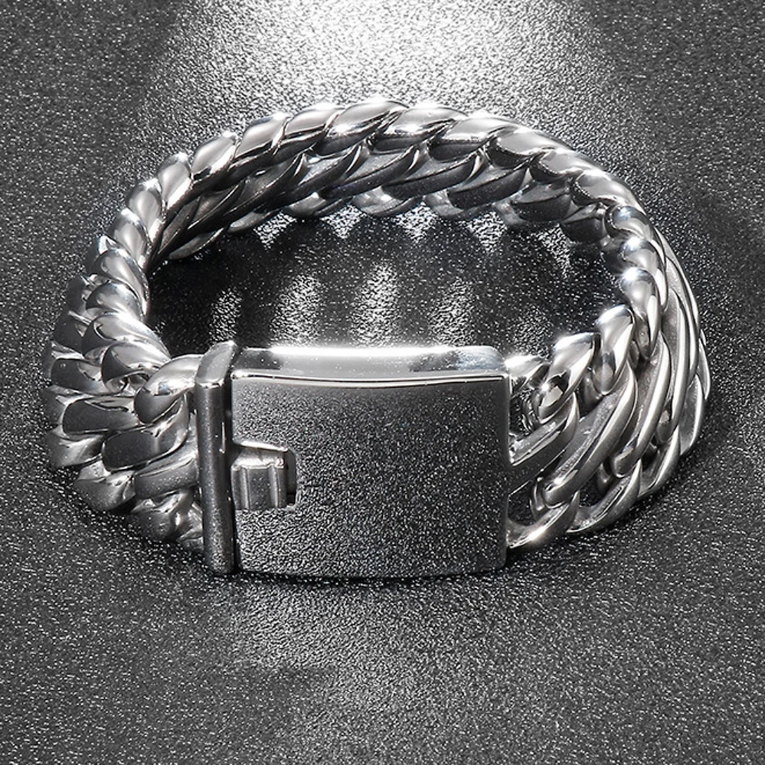 Gothic 26mm 9inch Silver Color 316L Stainless Steel Curb Cuban Link Chain Wrist Bracelets for Men Vinking Bangle Jewelry Gift