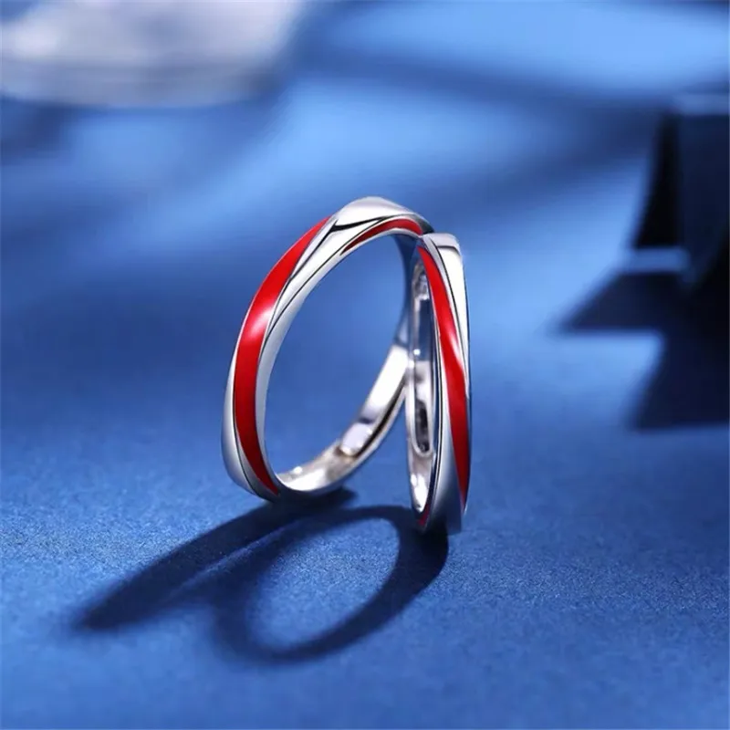 Drop Shipping Couples Rings Red Enamel Adjustable Finger Ring Silver-Color Ring For Women Men Statement Jewelry