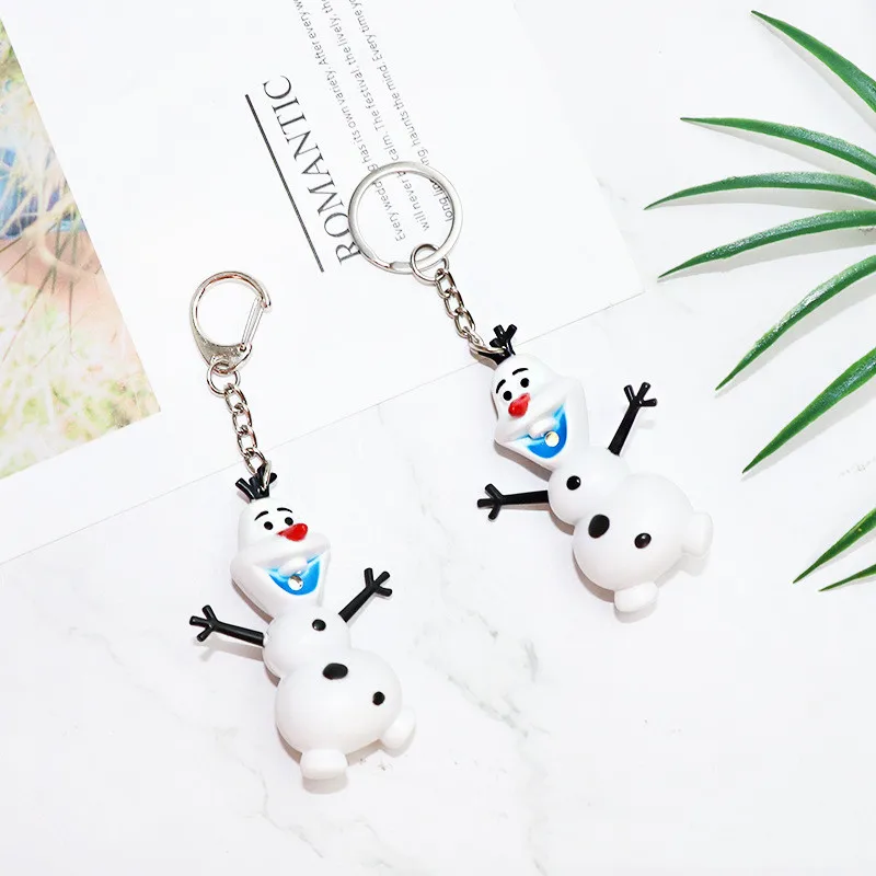 LED Light Sound Disney Olaf Keychain Model Toys ABS Snowman Figure Pendant Key Ring Birthday Gift