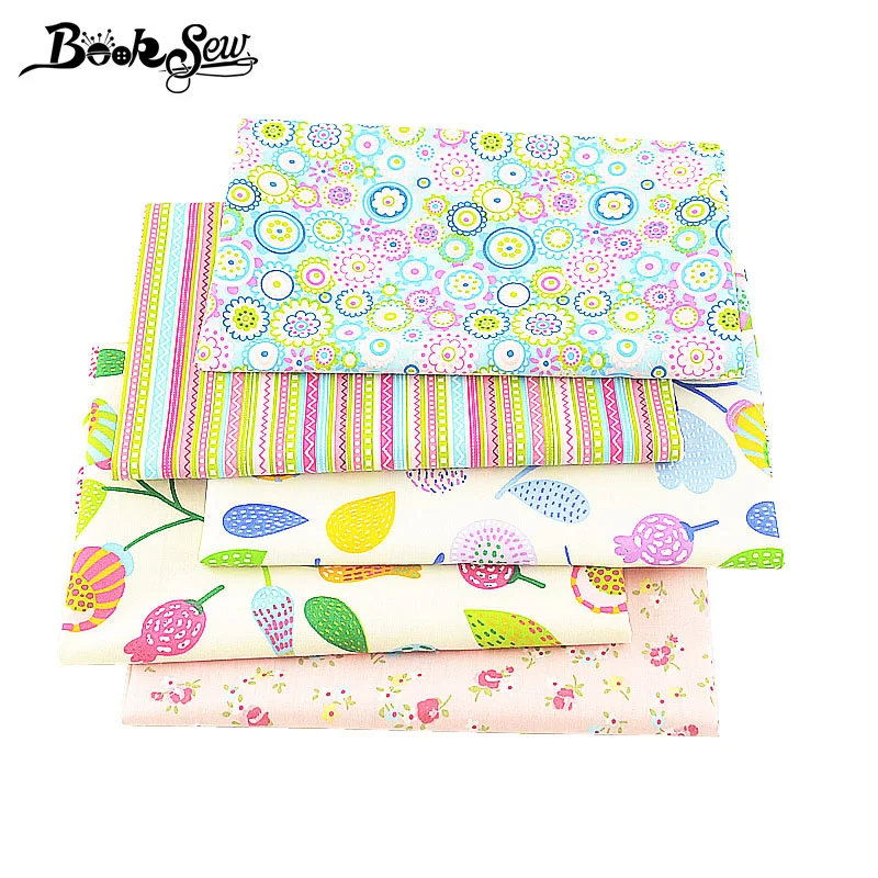 Booksew  5pcs/Lot 100% Cotton Twill Quilting Fabric Dye Printed Floral Design Pre-cut Piece 40cmx50cm Tela Patchwork Sewing