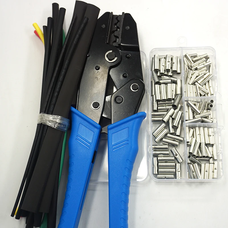 BN0.5 BN1.25 BN2 BN3.5 BN5.5 BN8 Copper Tinned Bare Splice Butt Connector Crimp Terminal Wire Kit with Heat shrink tube plier