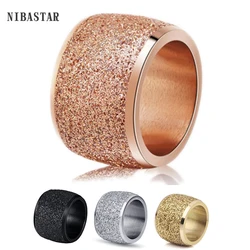 Fashion 16mm Wide High Quality Frosted Ring Rose Gold-color Stainless Steel Women Wedding Engagement Ring Jewelry