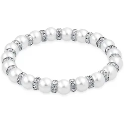 Imitation White Pearl Elastic Bracelet Crystal Rhinestone Spacer Beads Bracelet Bridal Jewelry