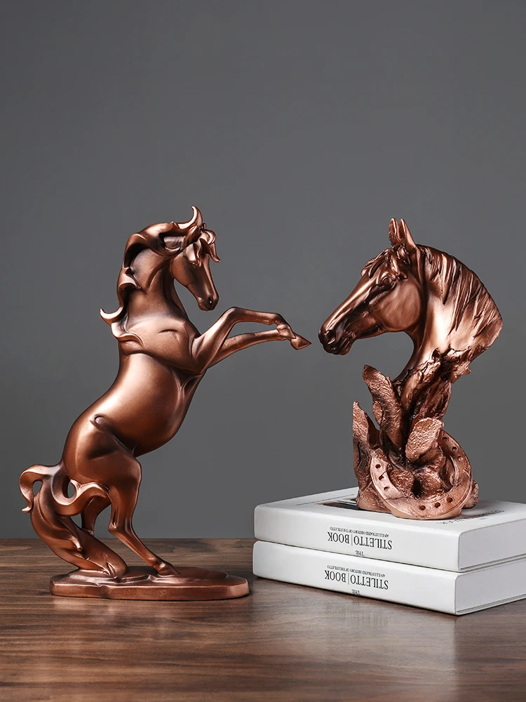 

Resin Antique Copper Horse Simulation Animal Statue Handicraft Furnishings Retro Copper Horse Modern Home Decoration