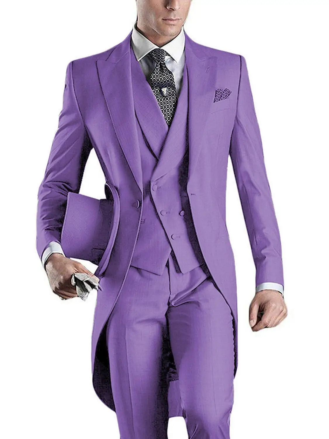 Herren 3 Stück Anzug Casual Formal Business Groomsmen Weiß Burgund Revers Smoking Für Hochzeit (Blazer + Hosen + Weste)