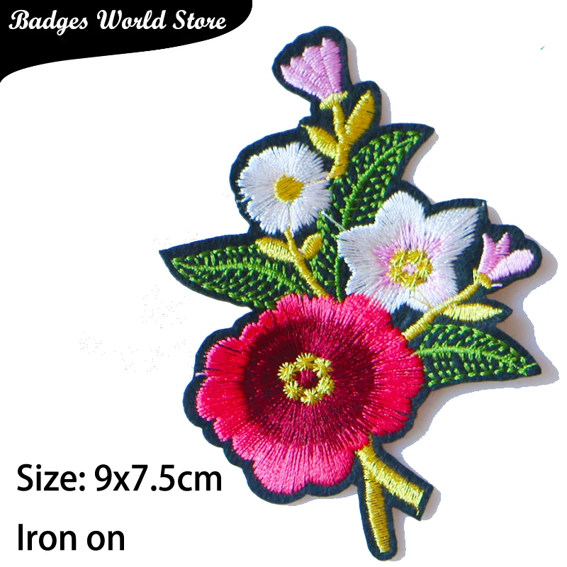 1 PCS Rose Plum Blossom Embroidered Iron on Patches for Clothing DIY Stripes Sticker Custom Flowers Badges on the Backpack