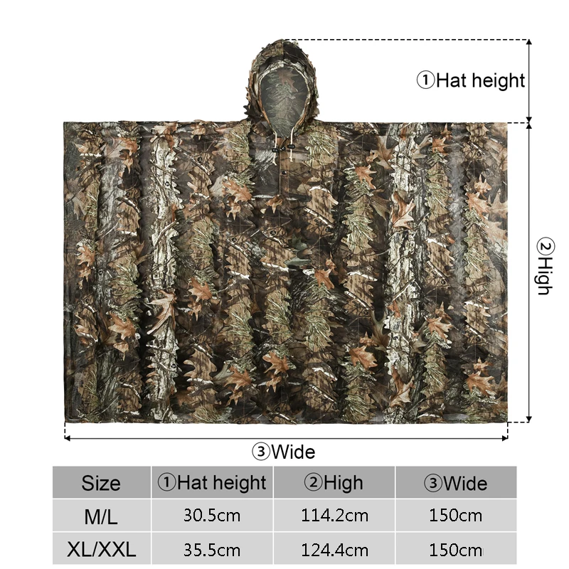 Vilead 3D ağacı akçaağaç yaprağı kamuflaj keskin nişancı pelerin Ghillie Suit avcılık giyim Camo Birdwatch Airsoft kamuflaj giyim ceket