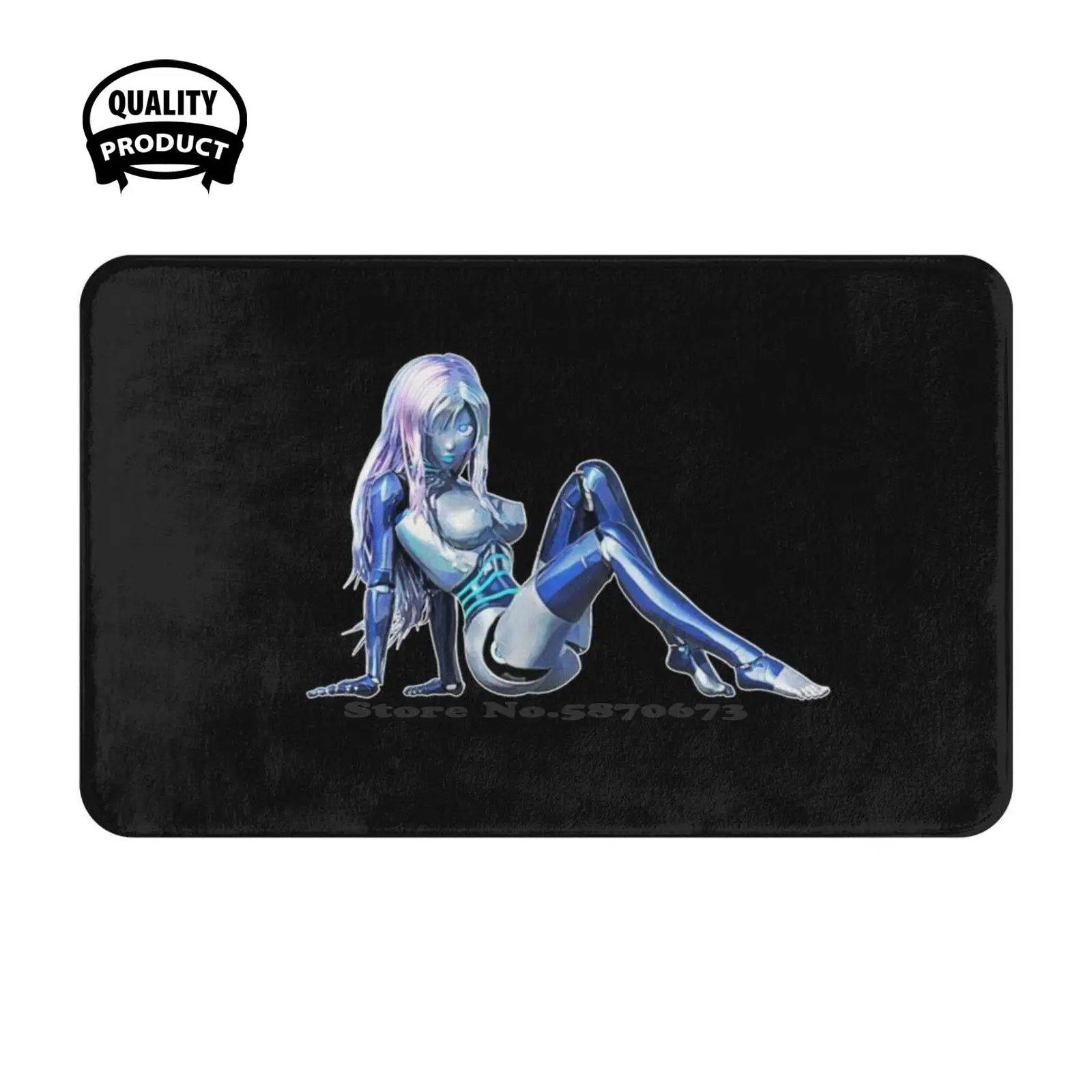 Blue Bot Pinup Soft Cushion Home Carpet Door Mat Car Rug Blue Sexy Geek Nerd Robots Retro Android Girls Robotess Gynaecoid