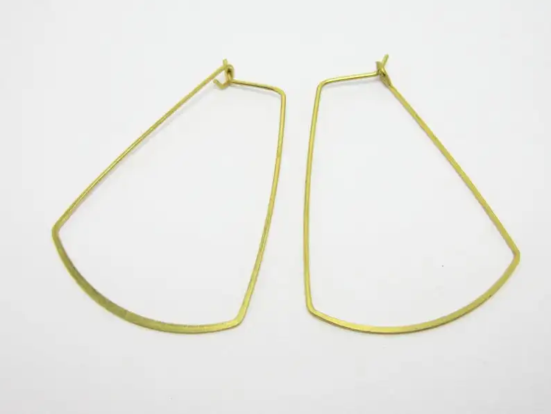 20pcs Hammered Earring Hoops, Ear Wire, 46x32mm, Geometric Brass Findings, Jewelry  Making Supplies R215 image 2