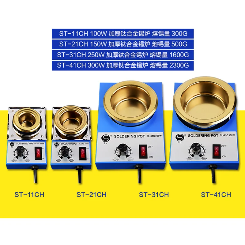 

100W 150W 250W 300W Lead-free Solder Pot Soldering Desoldering Bath Titanium Plate 36mm 50mm 80mm 100mm 480 Degree AC220V