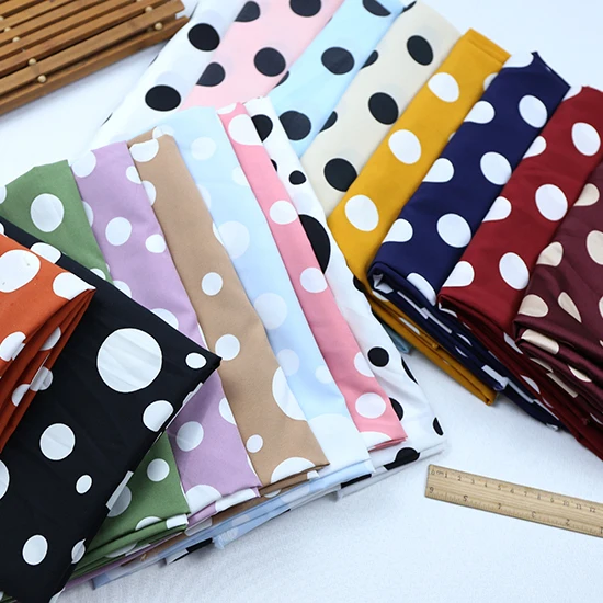 150cm Width Soft Stretch Polka Dots Print Chiffon Fabric Polyester for Dress,Shirt Black White Pink Red Green Blue by the meter