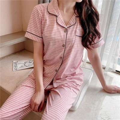 Pyjamas women short sleeve long pant summer sleepwear pajamas set cute cartoon pijamas suit new home clothes 15 styles