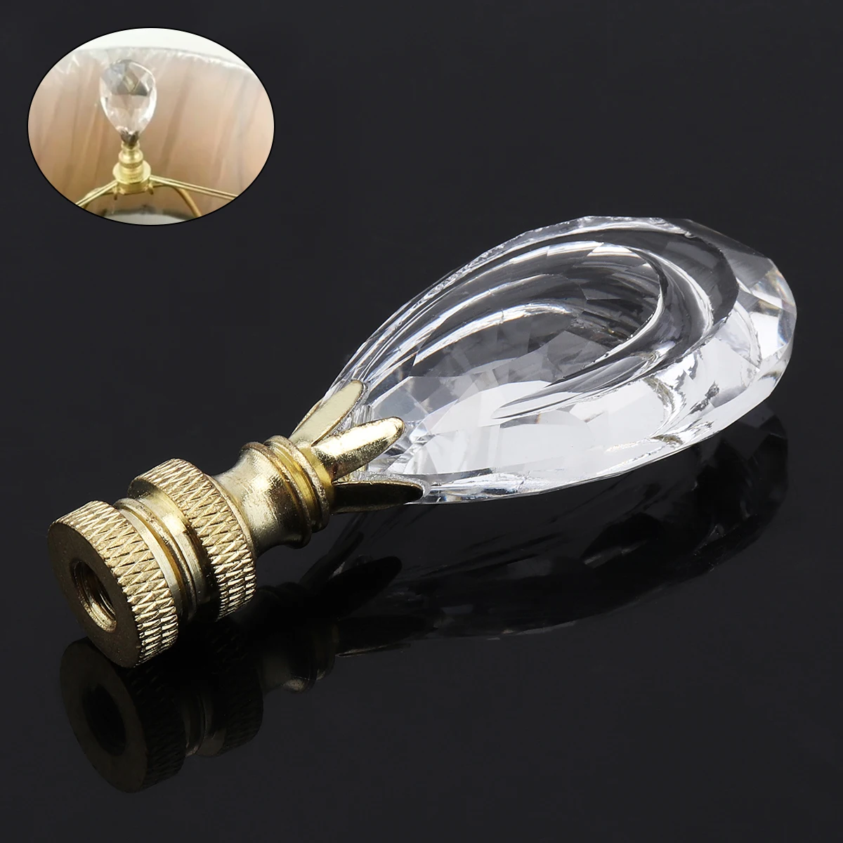 

Crystal Finial Lamp Decorative Head Lamp Finial Cap Knob Brass Base for Lamp Shade Curtain Rod Screw Cap