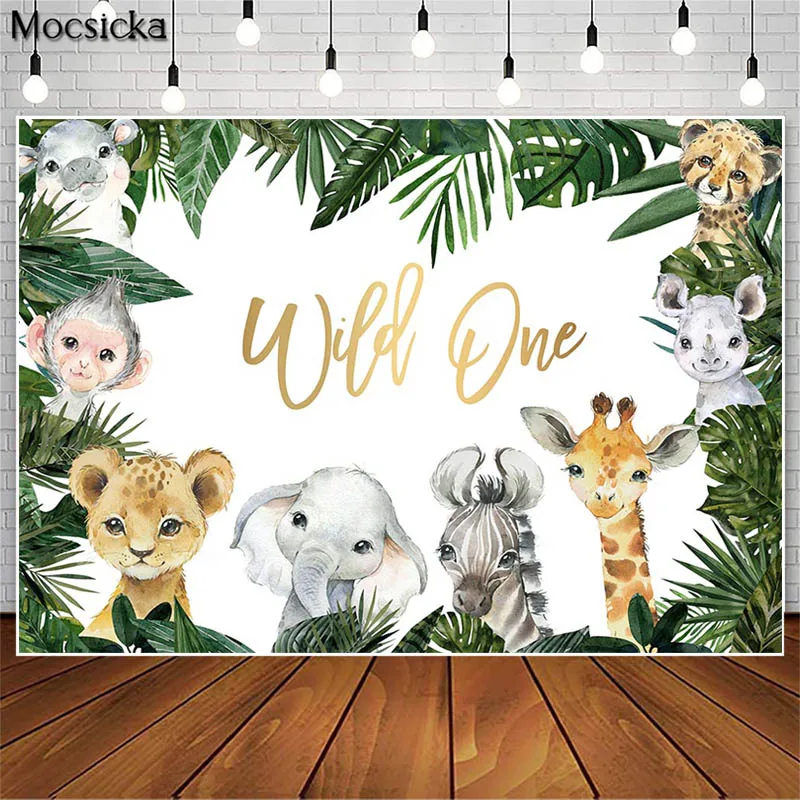 Mocsicka-Toile de fond pour la photographie d'anniversaire Safari, fond de bébé sauvage, décoration de fête animale, affiche de papier peint, accessoires de bannière
