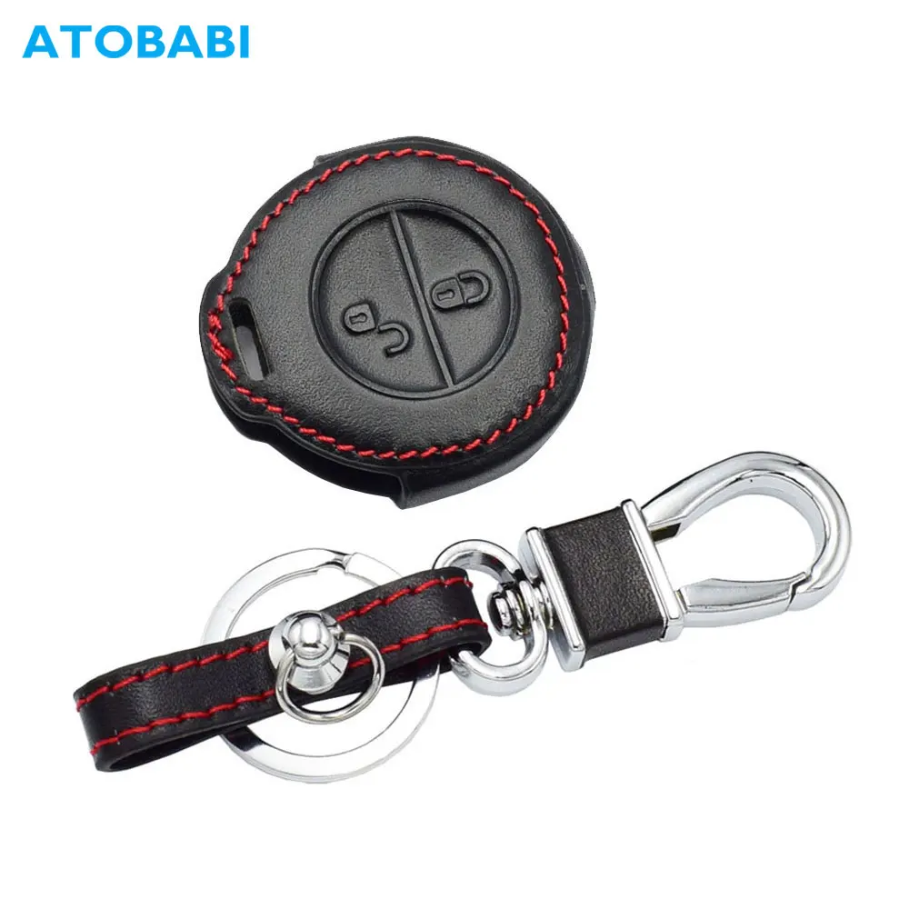 Leather Car Key Case For Mitsubishi Colt Warior Carisma Spacestar Remote Fob Shell Cover Protector Bag Keychain Auto Accessories