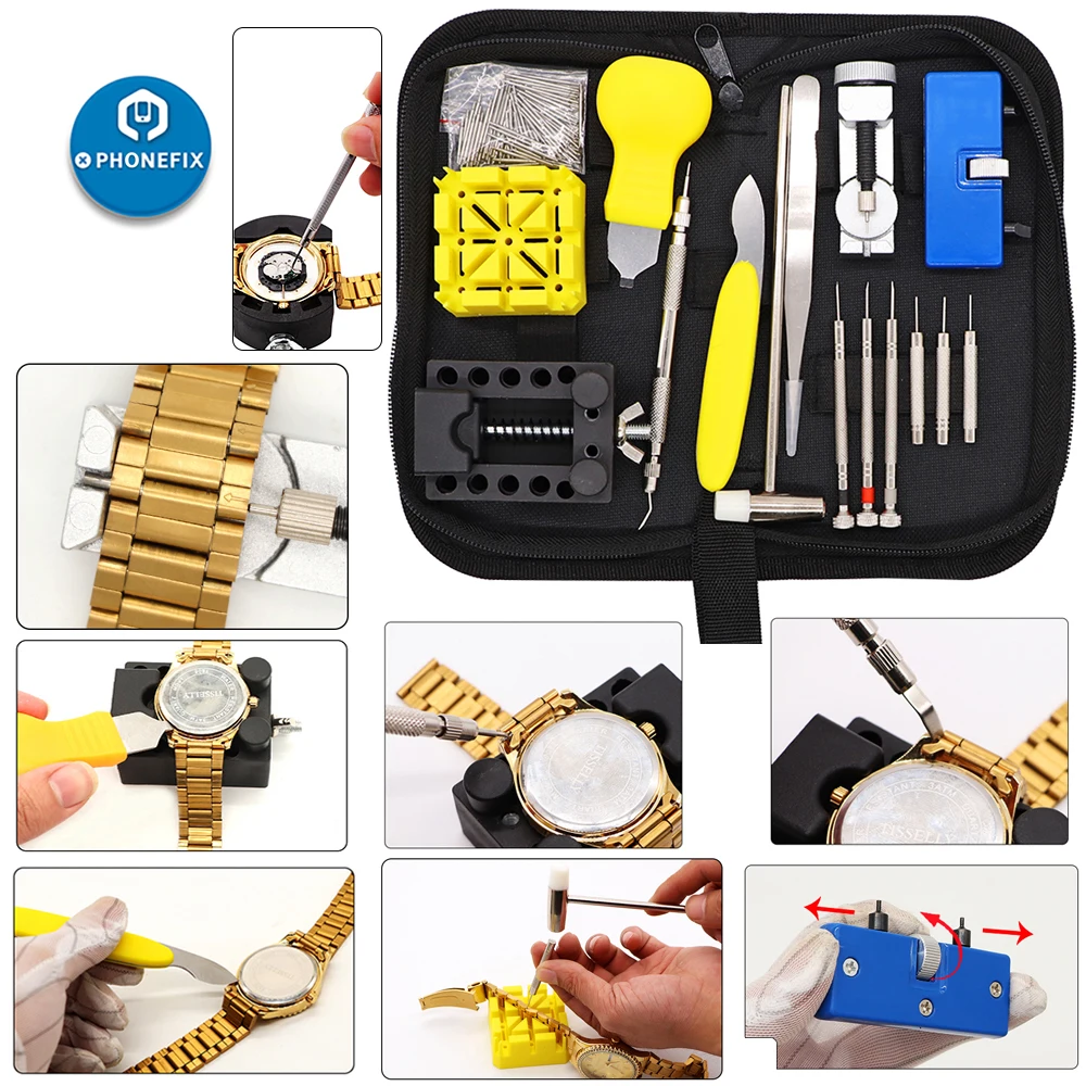168 Chiếc Di Động Đồng Hồ Bộ Công Cụ Sửa Chữa Thay Đổi Pin Ốp Lưng Dụng Cụ Mở Nắp Pin Liên Kết Tẩy Thanh Lò Xo Bật Nắp Vặn Vít Đồng Hồ Công Cụ bộ