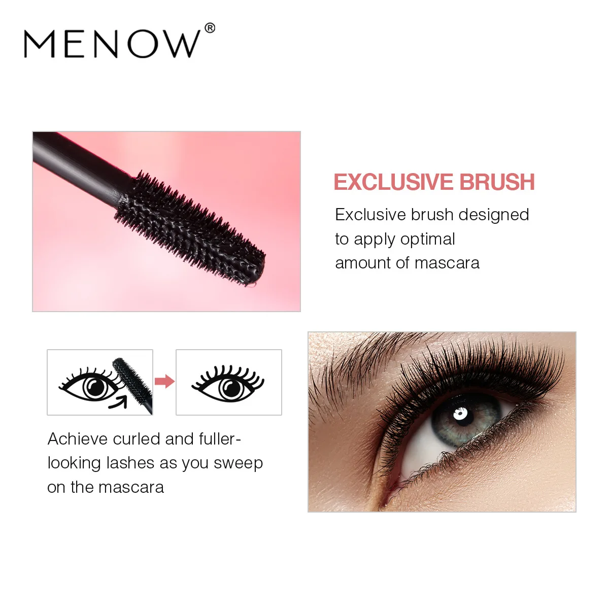 Hot Selling Menow Makeup Densely Is Waterproof Mascara Cosmetics Foreign Trade Hot Models Cosmetic Gift for Girl or Women