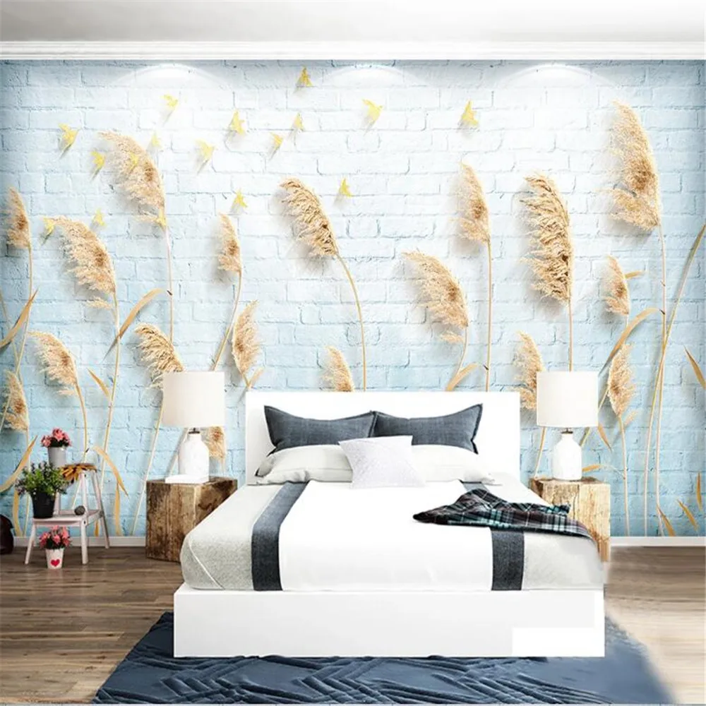 

Milofi professional custom large-scale mural Nordic reeds simple relief jewelry new Chinese sofa background wall decoration pain