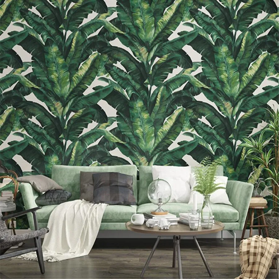 

wallpaper Southeast Asia Nordic Green Plants Golden Banana Leaf Wallpaper Tropical Rainforest Living Room Background Wall paper