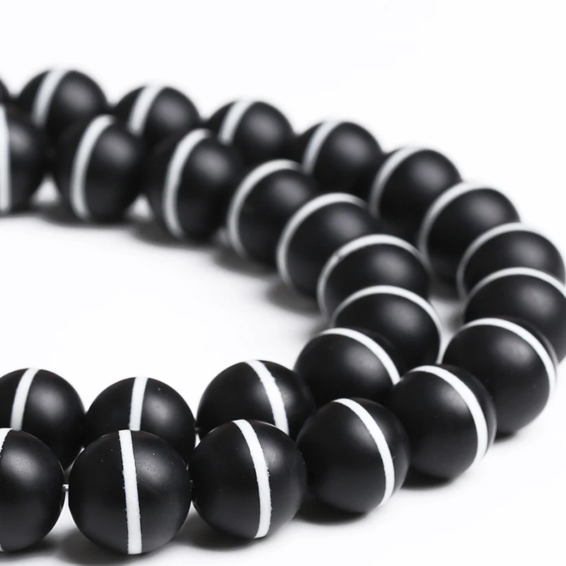 Matte Natural Black Agate Onyx Beads White Line Stripes Stone Round Beads For Jewelry making DIY Bracelets Necklace 6 8 10mm 15