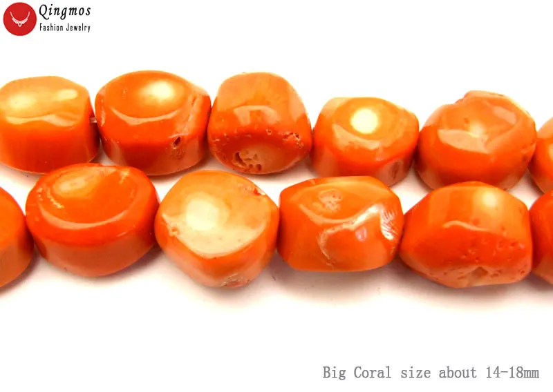 Qingmos 14*18mm Baroque Natural Old Orange Coral Loose Beads for Jewelry Making DIY Necklace Bracelet Earring Strand 15\