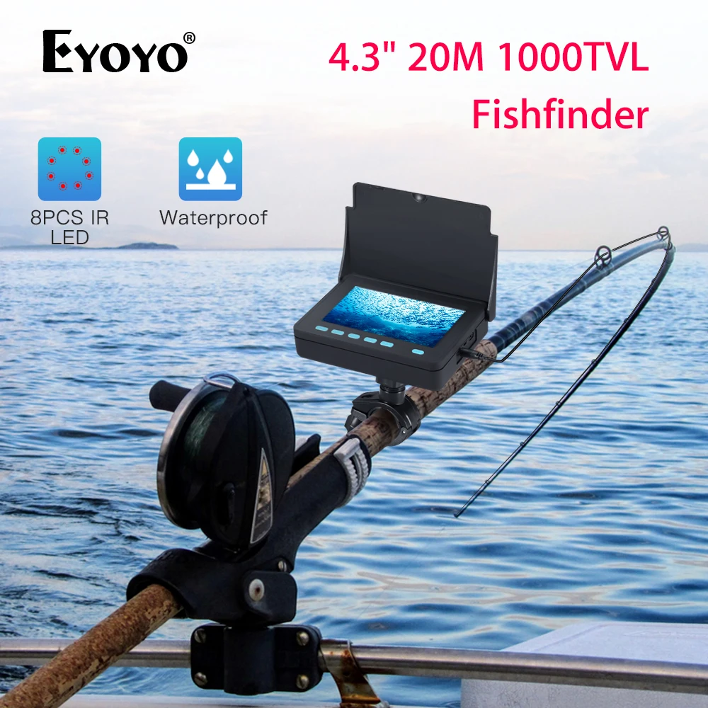 Eyoyo 4.3Inch LCD Finshing Video Camera Kit With 8PCS LED Lights 8500mAh Battery Visual Fish Finder 1000TVL for Ice Fishing