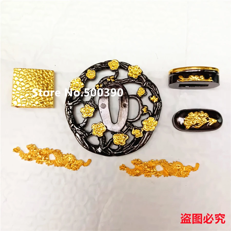 Very Beautiful Flower Alloy Guard TSUBA MENUKI FUCHI KASHIRA For Japanese Sword Samurai Katana Japan Wakizashi Sword Nice