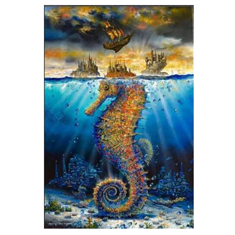 Diy  Sea Horse Landscape Boat Diamond Painting Cross Stitch Mosaic Crafts Embroidery Pattern Needlework Art Crafts   FC764