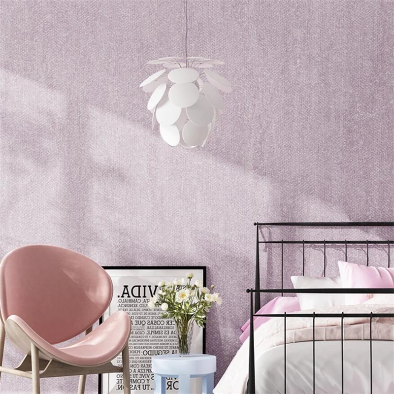 

wellyu Light pink lavender wallpaper non-woven solid color Nordic room bedroom children's room wallpaper room wallpaper