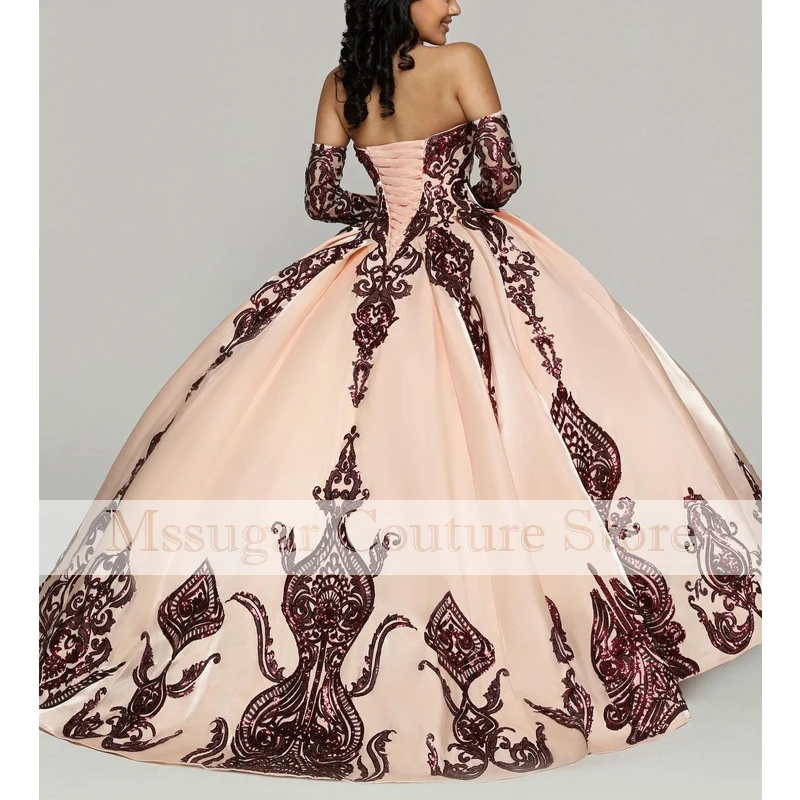 2022 rosa quinceanera vestidos querida apliques longsleeves celebridade vestido de baile 15 anos