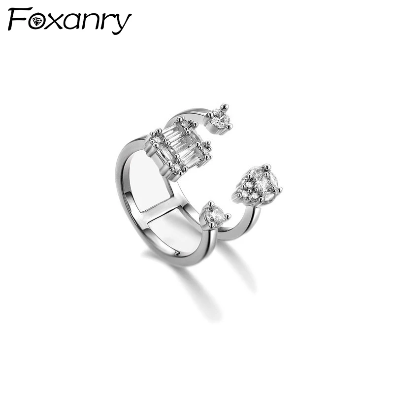 FOXANRY Silver Color Wedding Rings for Women Spring New Trendy Elegant Sparkling Zircon Bride Jewelry Gifts Wholesale