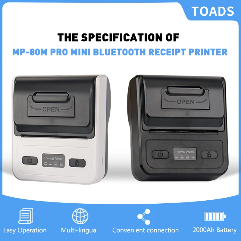 80mm Portable Mini Printer Type-C Bluetooth-Compatible With Phone & Computer Wireless Mobile Phone Thermal Printer For POS Bill