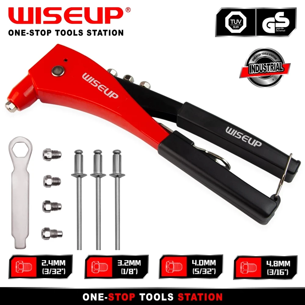 WISEUP Riveter Gun Hand Insert Blind Rivet Nut Tool Industrial Manual Nail Gun Mandrels For M2.4 M3.2 M4 M4.8 With 50pcs Rivnuts