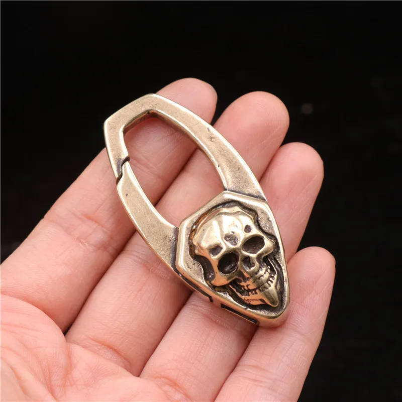 Vintage Punk Men Copper Skull Face Car Keychain Trinket Metal Brass Skeleton Key Chain Rings Hanging Jewelry DIY Keyrings Parts