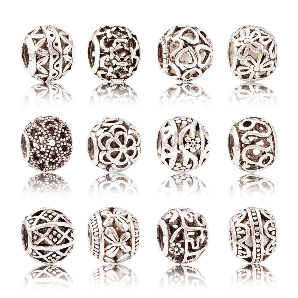 10Pcs/Lot  Silver Plated Hollow Charms Beads European DIY Beads Fit Pandora Charms Bracelets & Bangle Fashion Jewelry js1030