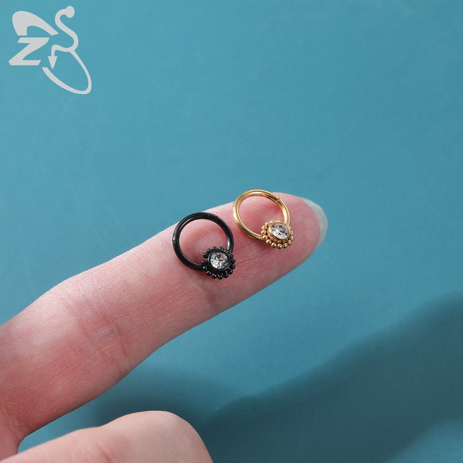 ZS 16G Stainless Steel Nose Rings for Women Girls Zirconia Septum Piercing Indian Black Gold Plated Ear Helix Clicker Piercings
