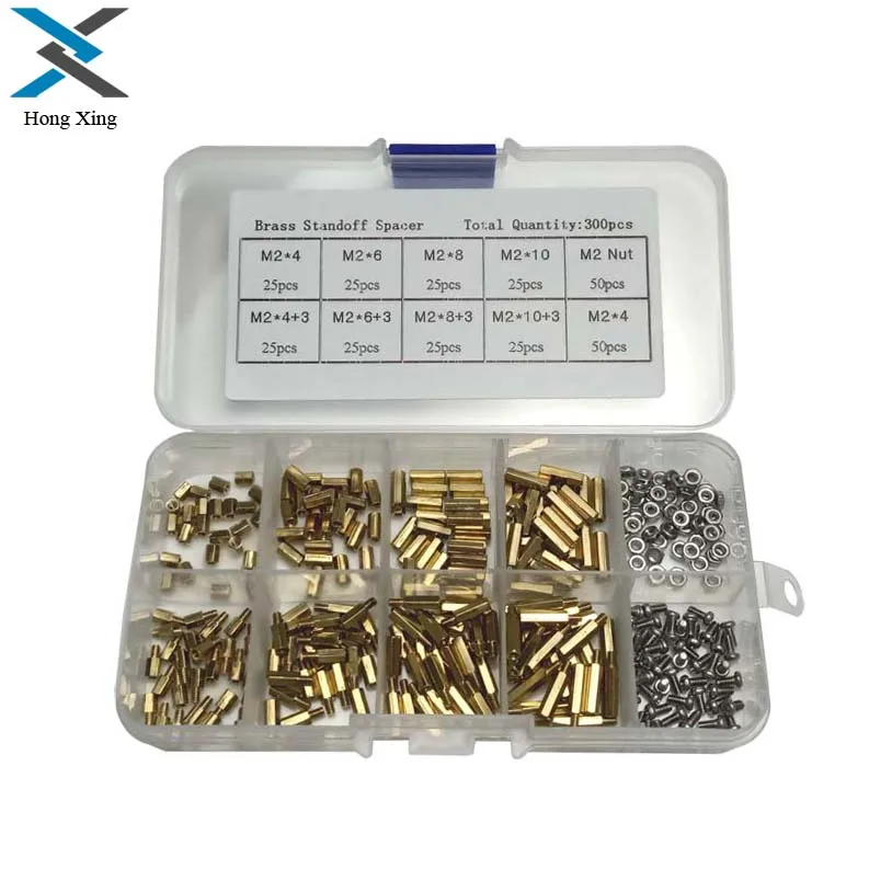 

300Pcs/M2 PCB Threaded Female Brass Standoff Spacer Board Hex Screws Nut Assortment Box kit set