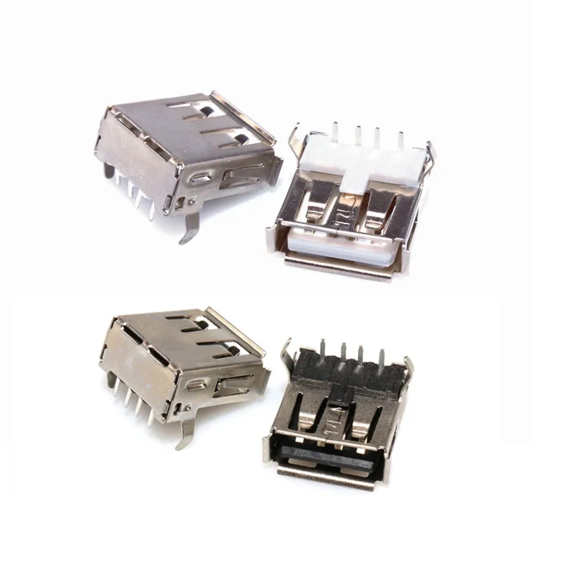 

10pcs USB 2.0 4Pin A Type Female Socket Connector G54 2 Feet 90 Degree Bend Pin Plug Jack DIY Connectors