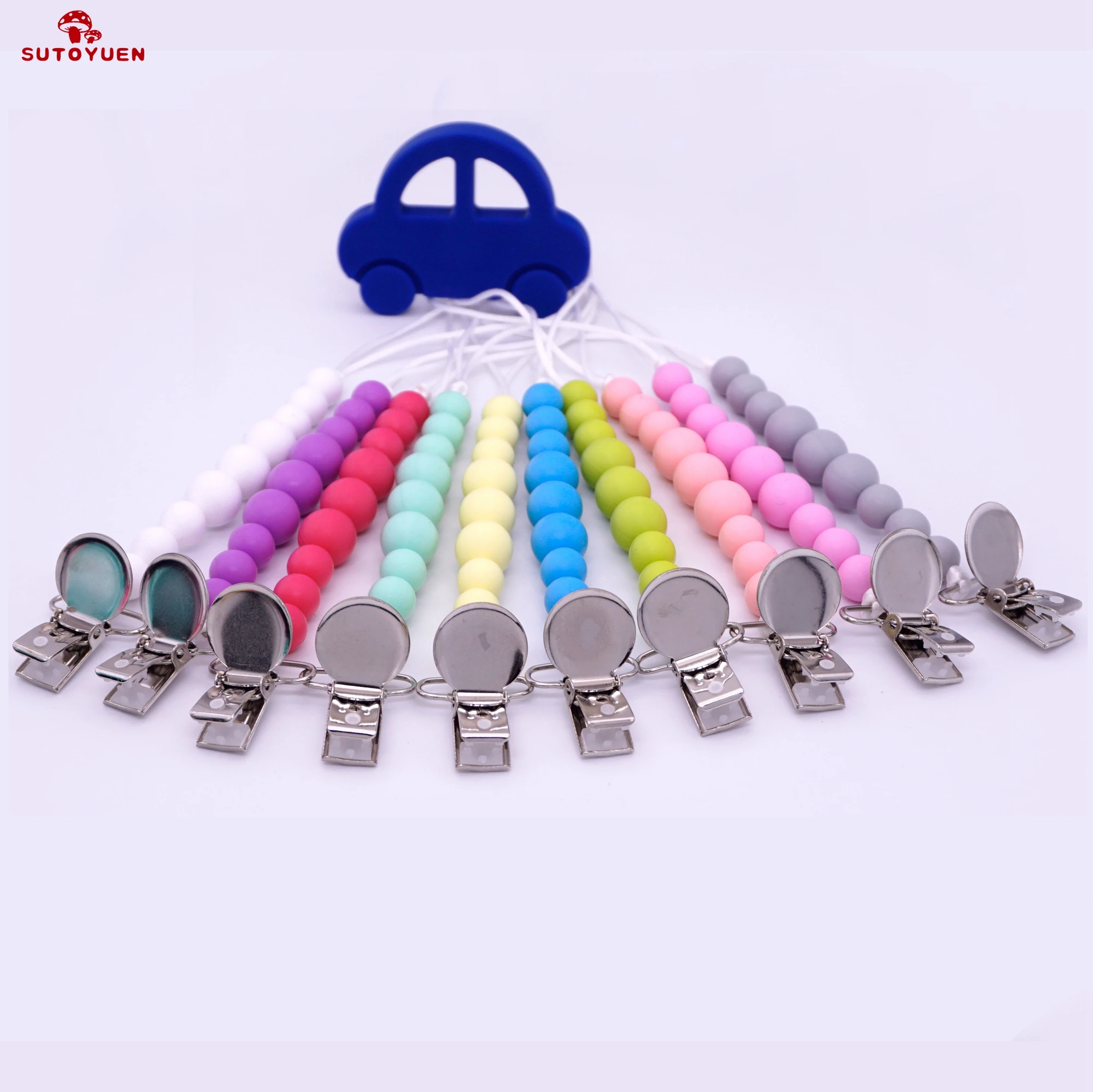 5Pcs Handmade Silicone Pacifier Chains Safe Teething Chain Baby Teether Eco-friendly Pacifier Clips Holder Chain