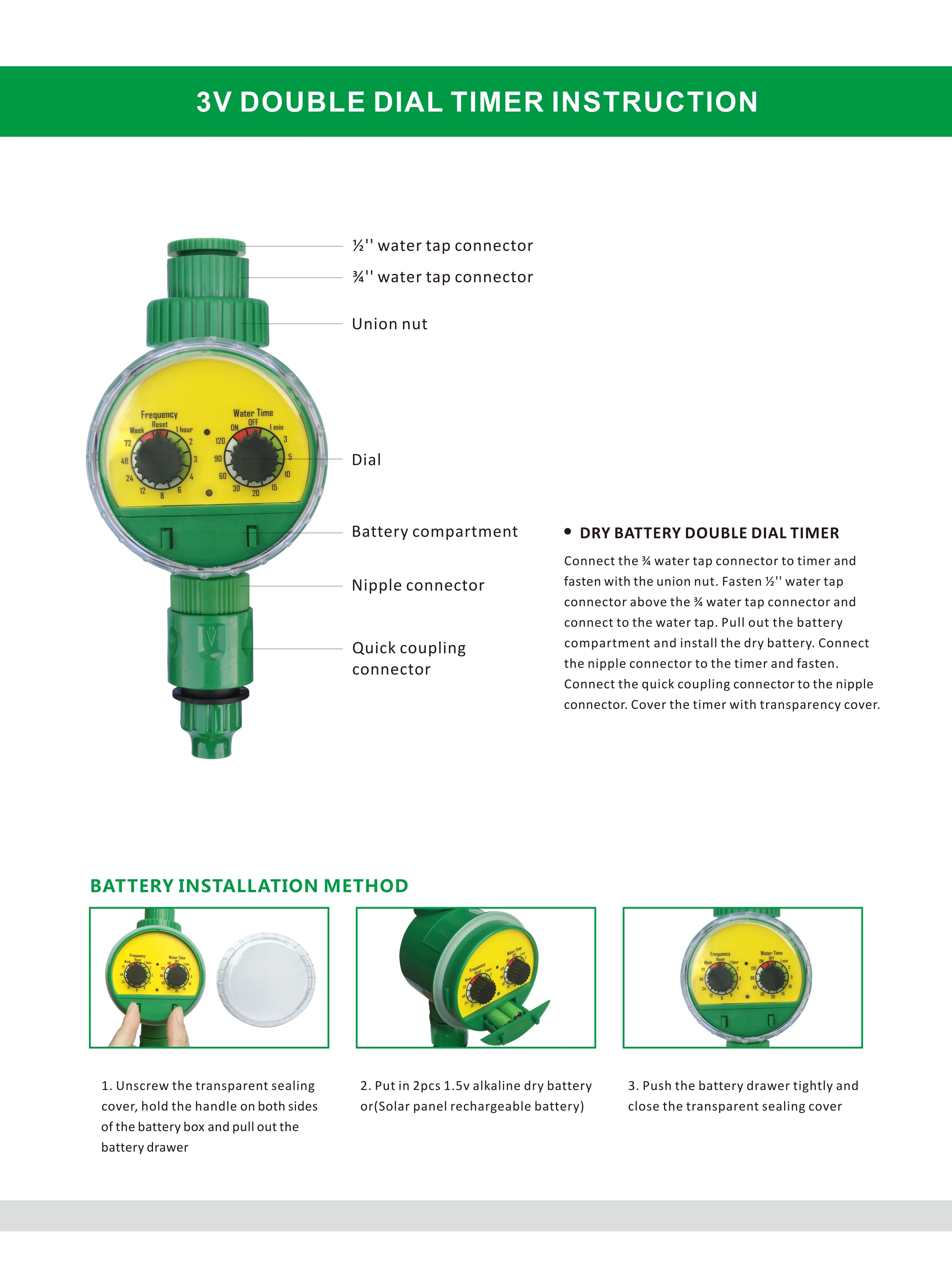 Minuterie d\'eau automatique, code à double cadran, batterie sèche, vanne de moteur, maison, jardin, d\'argile, arrosage