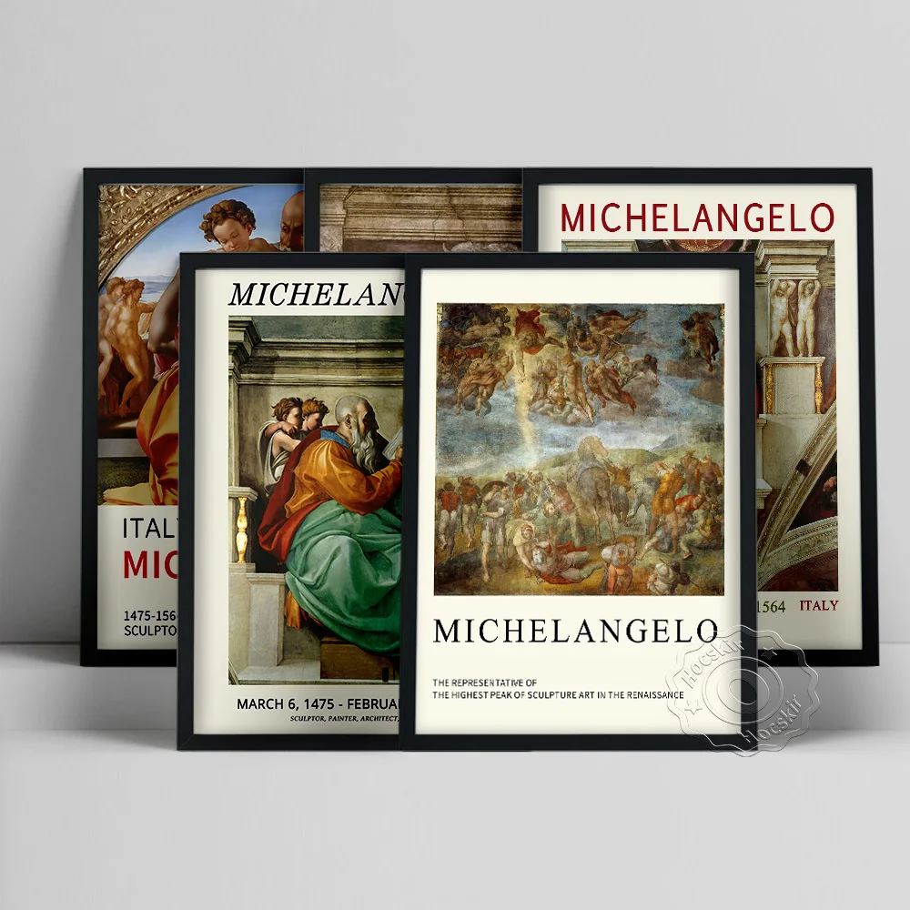 Michelangelo Poster, Delphic Sibyl Wall Picture, Prophet Zechariah Wall Art, Classical Figure Portrait Prints, Living Room Decor