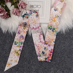 Colorful Oil Painting Pansy Style Luxury Brand Scarf Women Silk Scarf Bag Hair Skinny Scarf 2023 Design Foulard Femme Headband