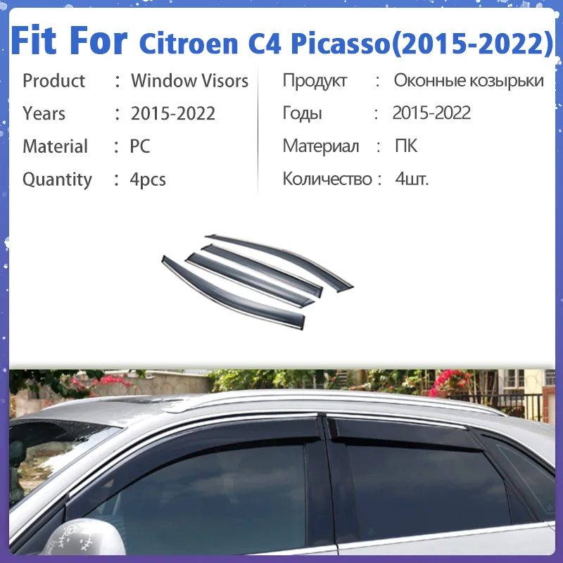 Window Visor Guard for Citroen C4 Picasso 2015-2022 Vent Cover Trim Awnings Shelters Protection Sun Rain Deflector Accessories