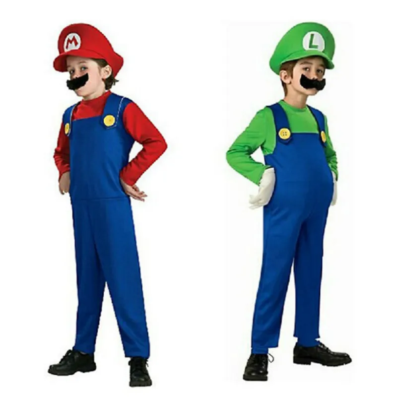 Birthday Super Brothers Luigi Cosplay Costume Kids Booys Funy Bros Plumber Fancy Costumes Dress