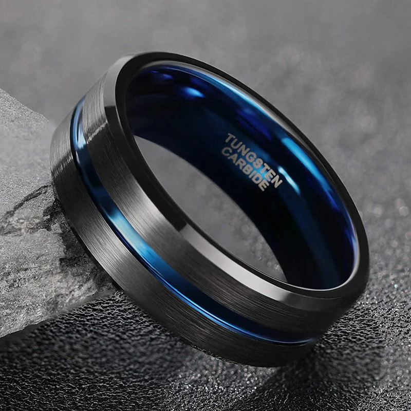 TIGRADE 6/8/10mm Blue&Black Mens Tungsten Carbide Ring Blue Line Design For Women Wedding Engagement Rings Fashion Size 6 -17