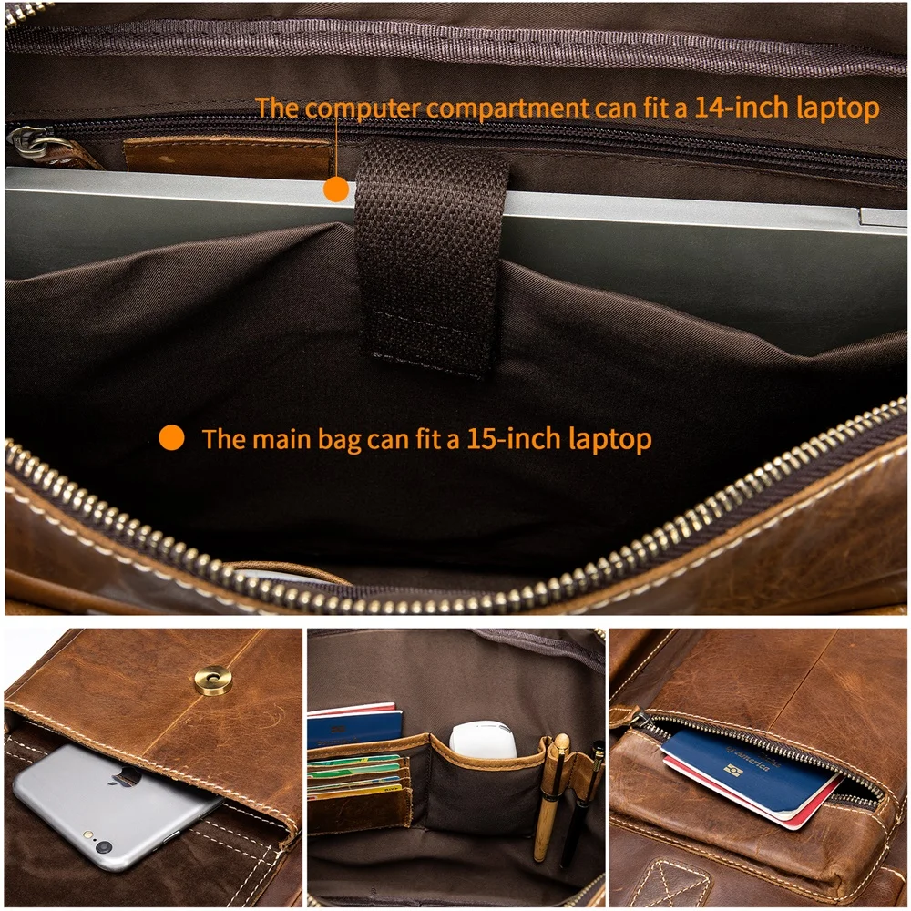 WESTAL Shoulder Bag Men Handbags Totes for Laptop 14 Zip Messenger Bag Man Leather Briefcases Bags Men Genuine Leather Bags 7212