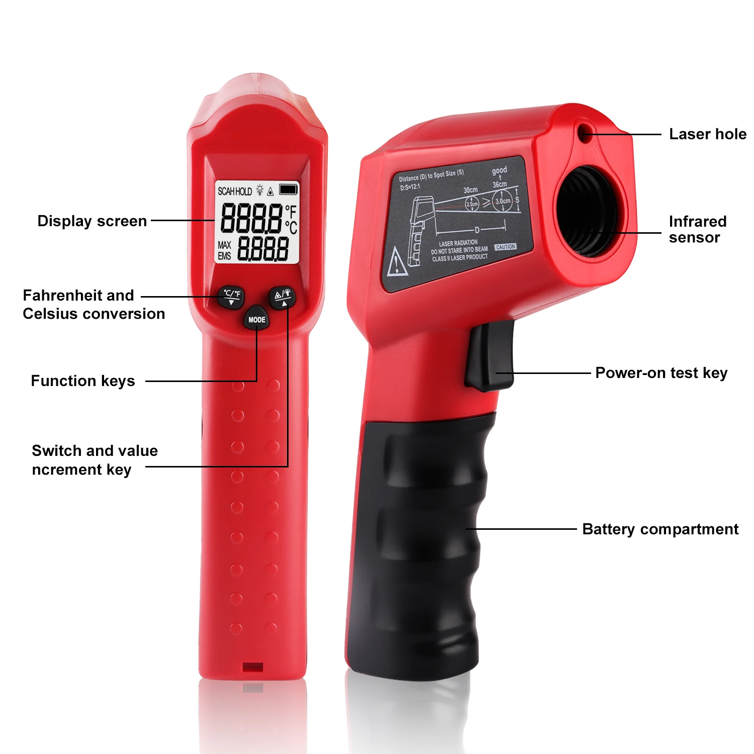 LCD Digital Infrared Thermometer Gun Non-contact Pyrometer Imager Hygrometer  Laser Point IR Infrared Thermometer Temp DT8380AH