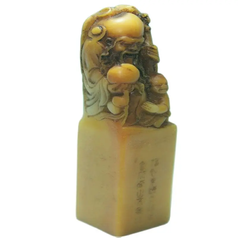 China Shoushan Stone, Old Hand Carved Seal Longevity God Statue